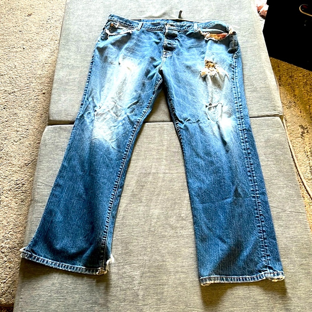 Lucky Brand Dungarees Mens Jeans Used Distressed Miner Slim Bootleg 42W 30L